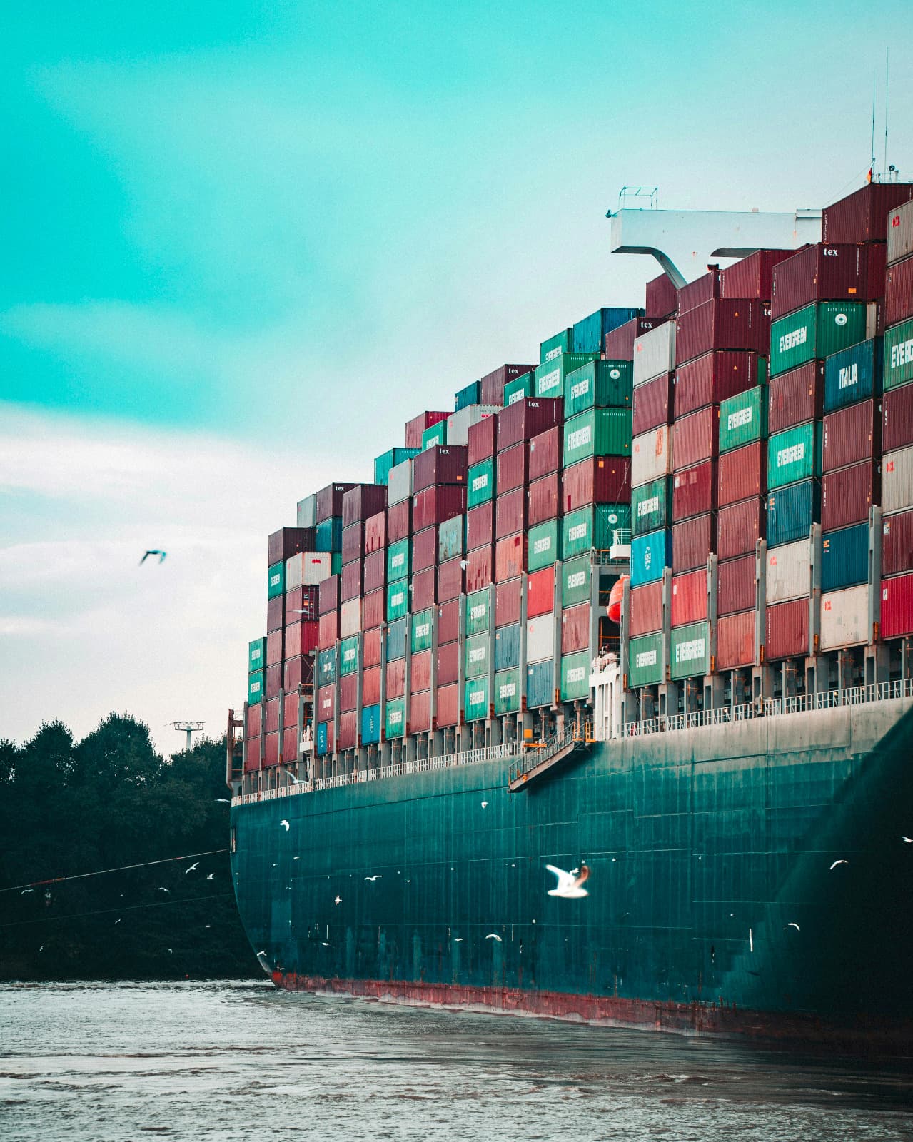 Container ship stacked with shipping containers